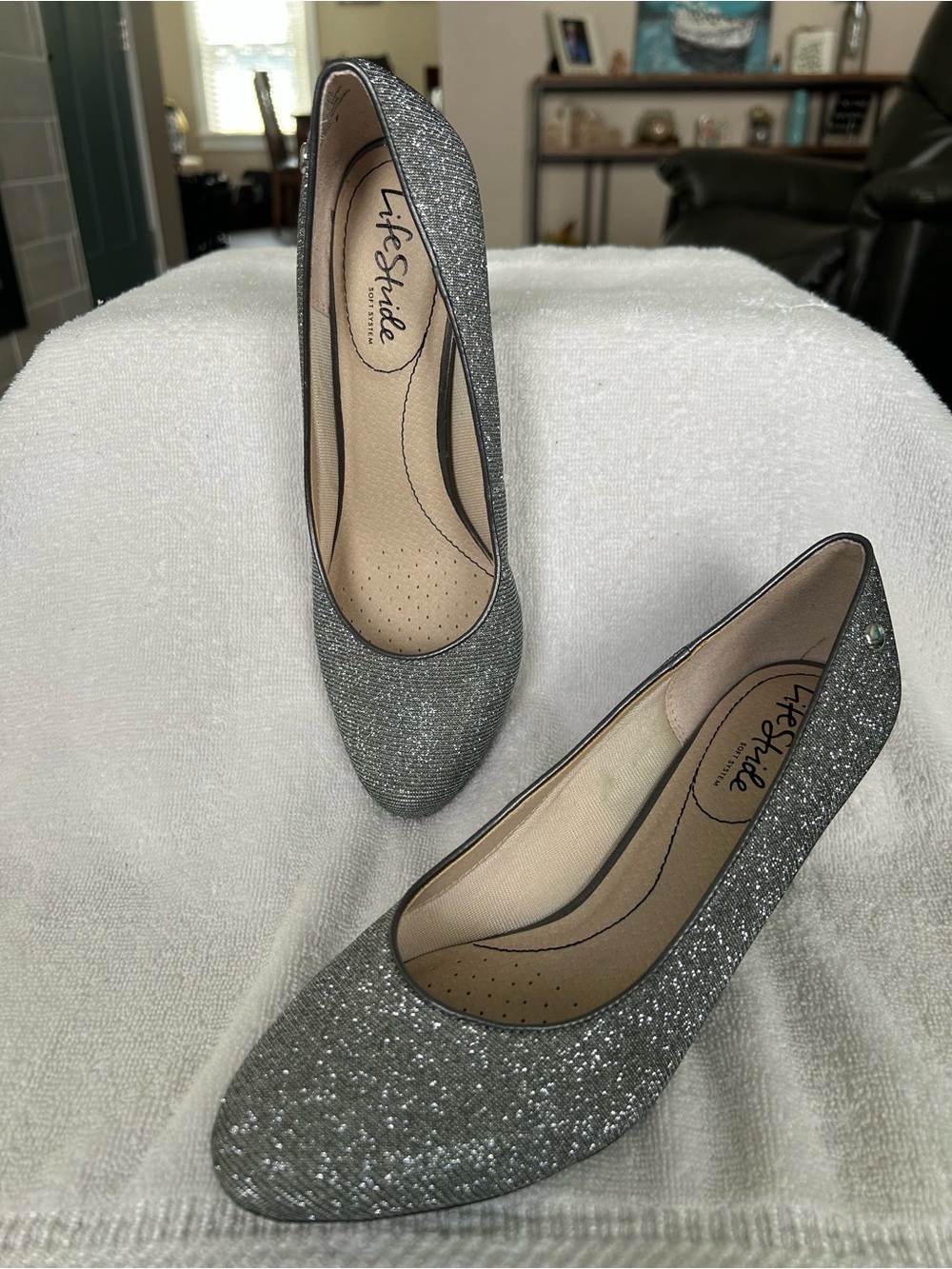 Life Stride Silver Glitter Slip-On Ballet Flats